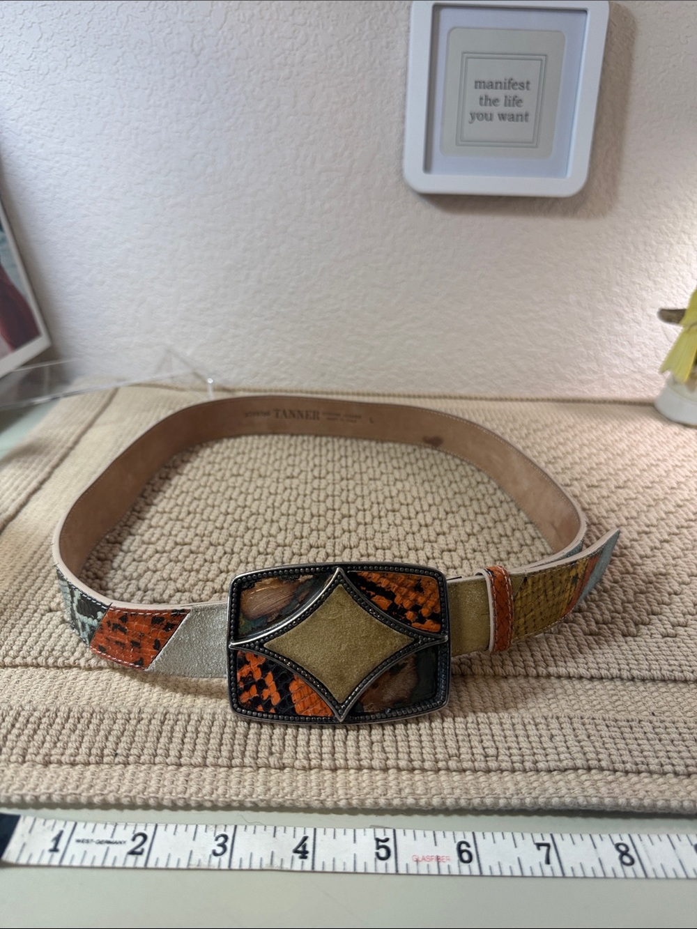 Tanner Italy Genuine Leather Patchwork Snake Print Belt